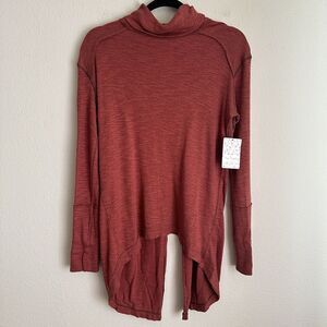 Free People Top Small Split Back Turtleneck Sienna Red Orange Knit Tunic New NWT